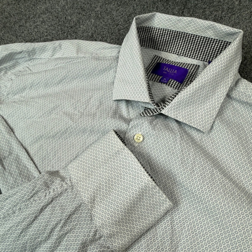 Tallia Orange Mens XL 17.5‎ Dress Shirt Blue Geometric Micro Print Long Sleeve